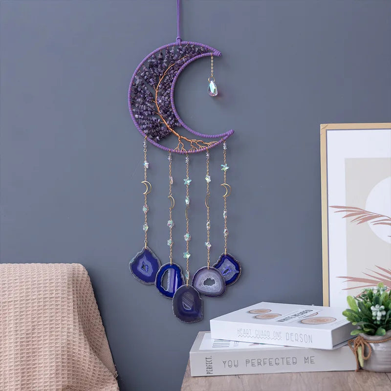 Crystal Agate & Amethyst Moon Wind Chime