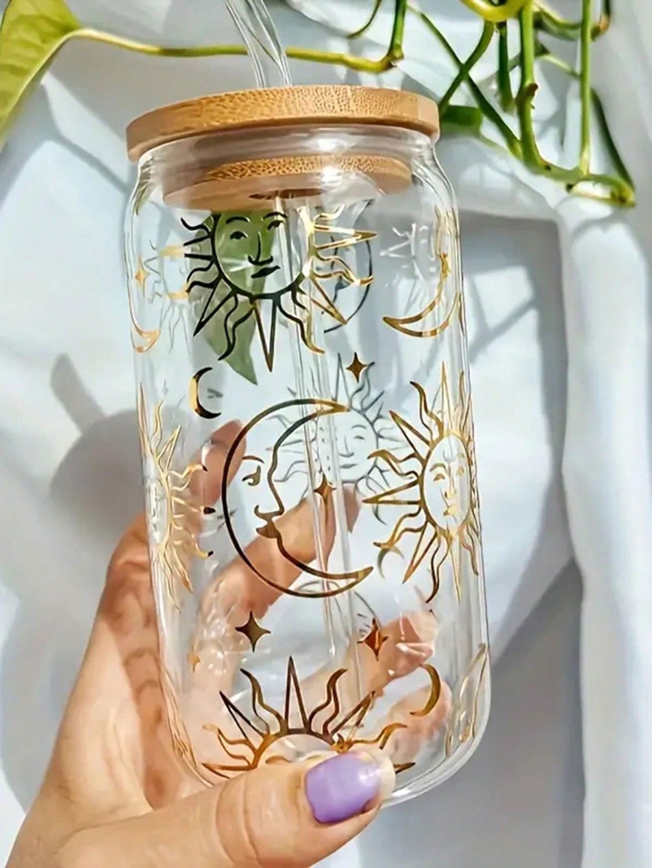1pc Moon & Sun Glass Cup (Straw inc)