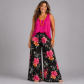 Black Multi Tropical Palazzo Trousers