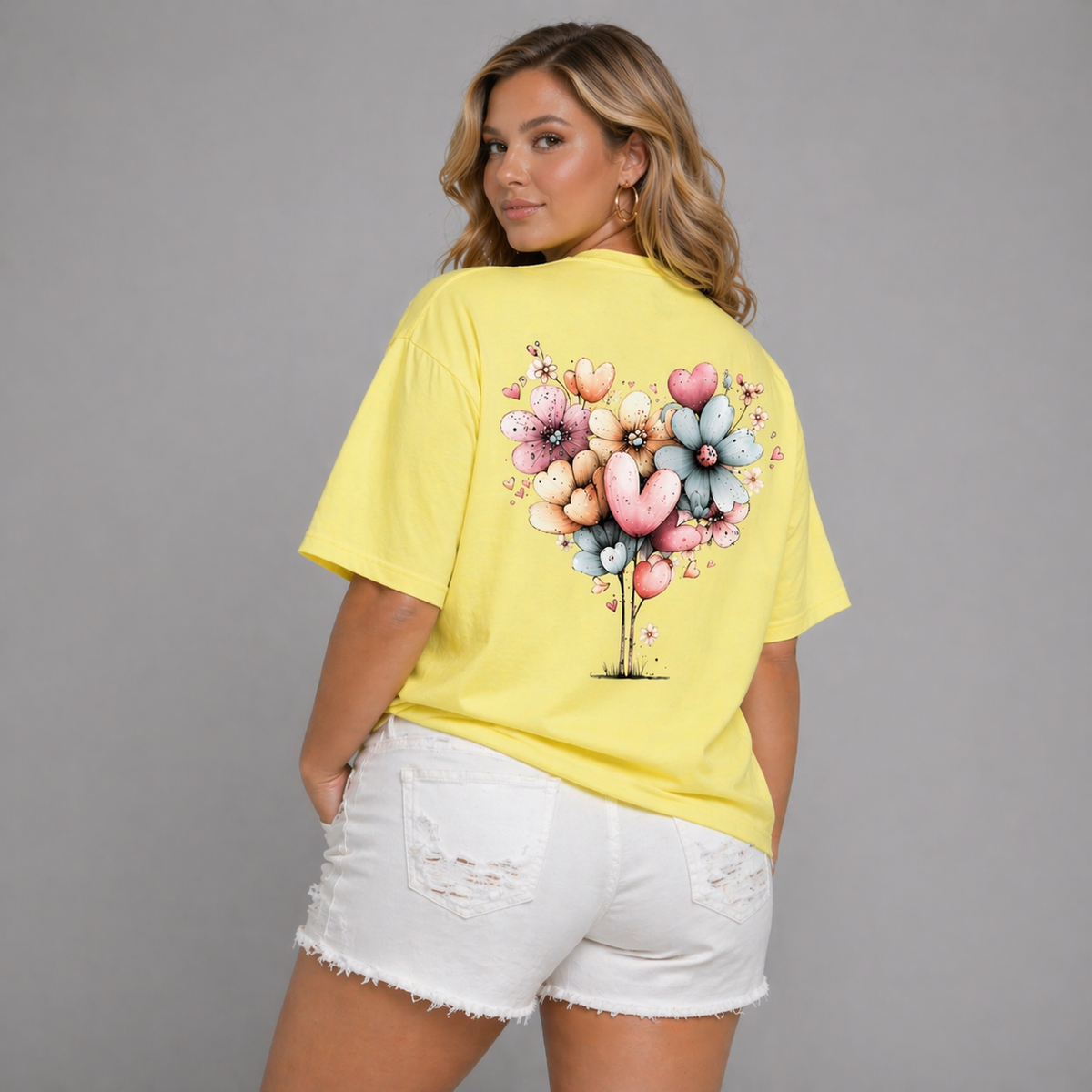 Long Oversized T-shirt with Pastel Flowers