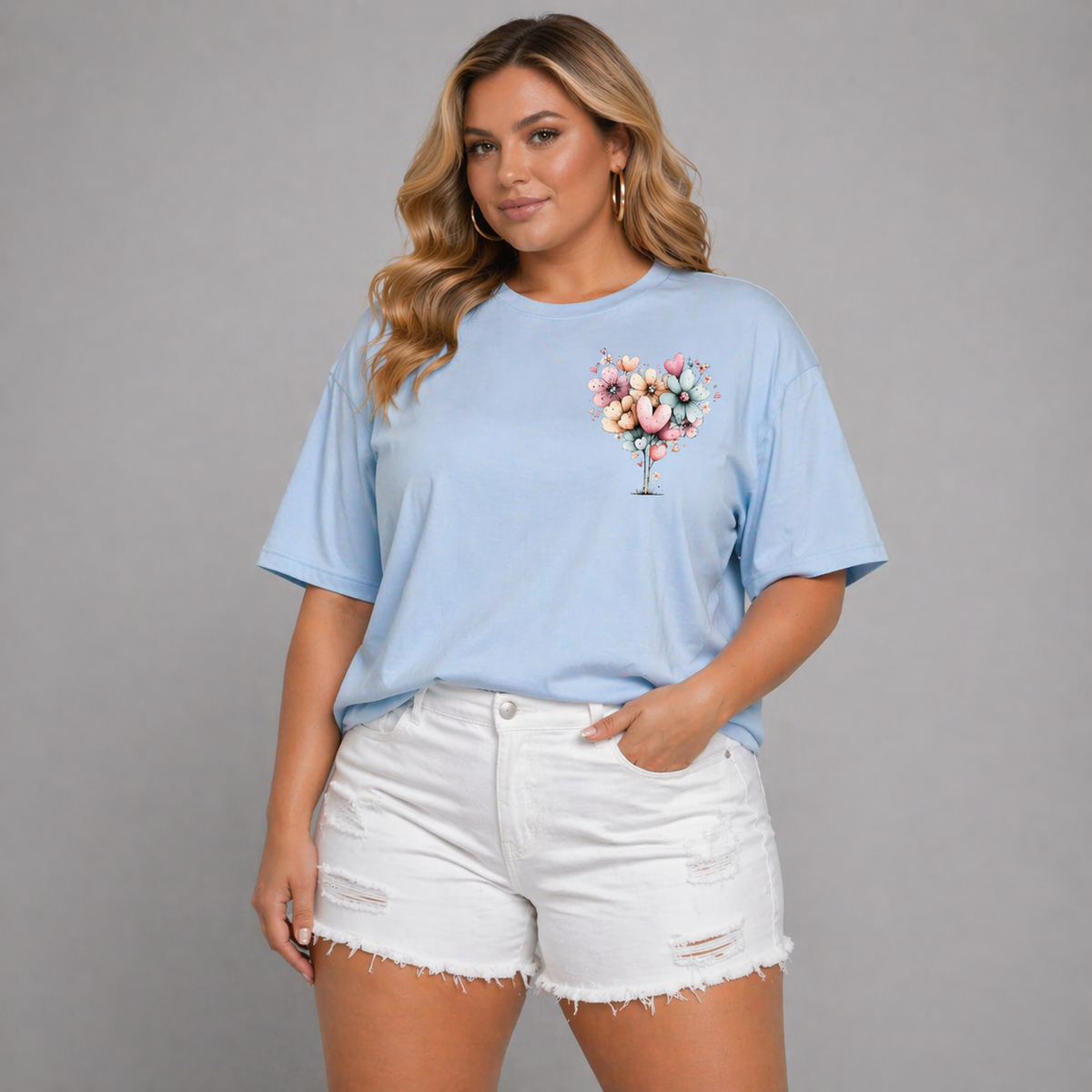 Long Oversized T-shirt with Pastel Flowers