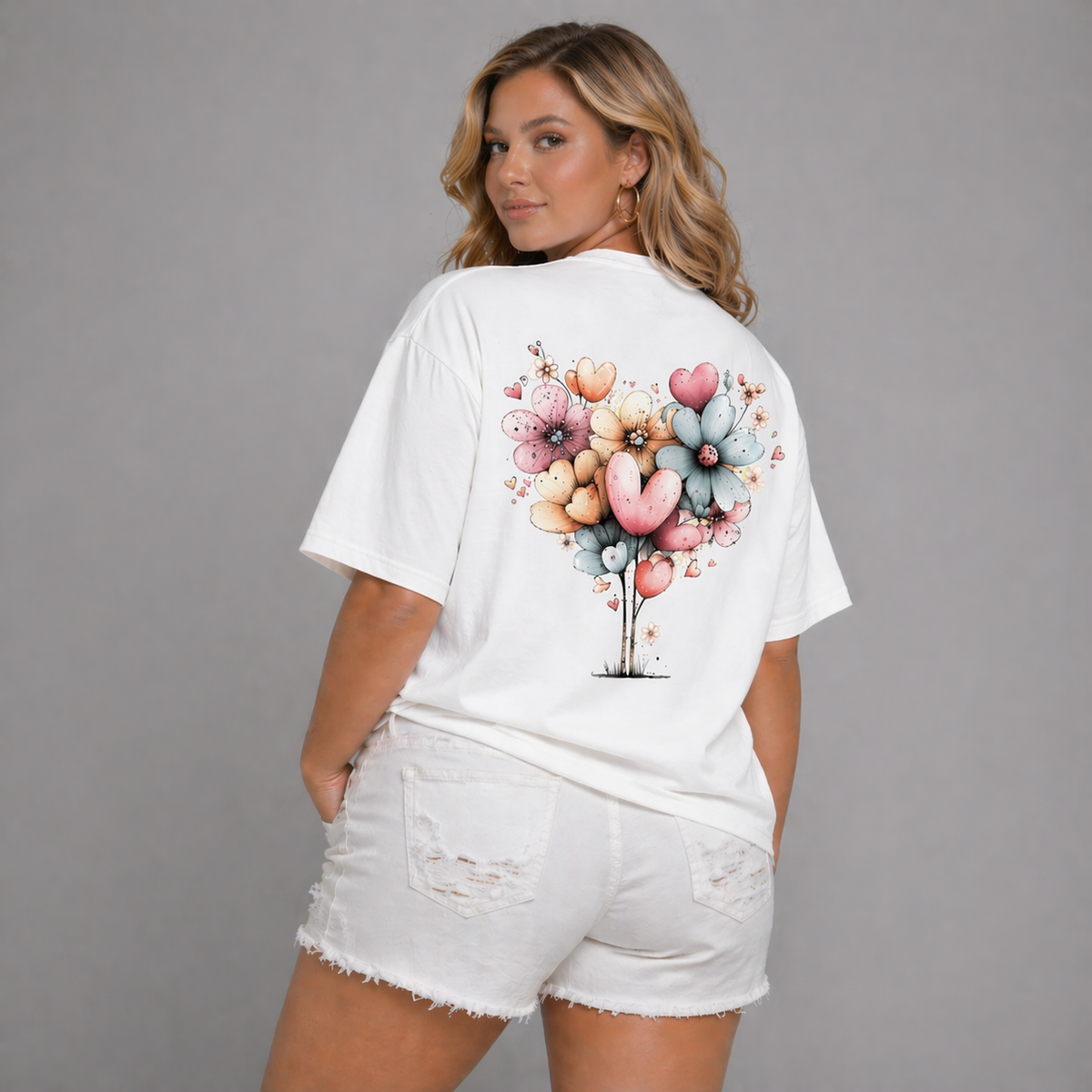 Long Oversized T-shirt with Pastel Flowers