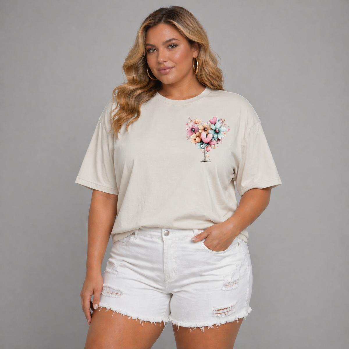 Long Oversized T-shirt with Pastel Flowers