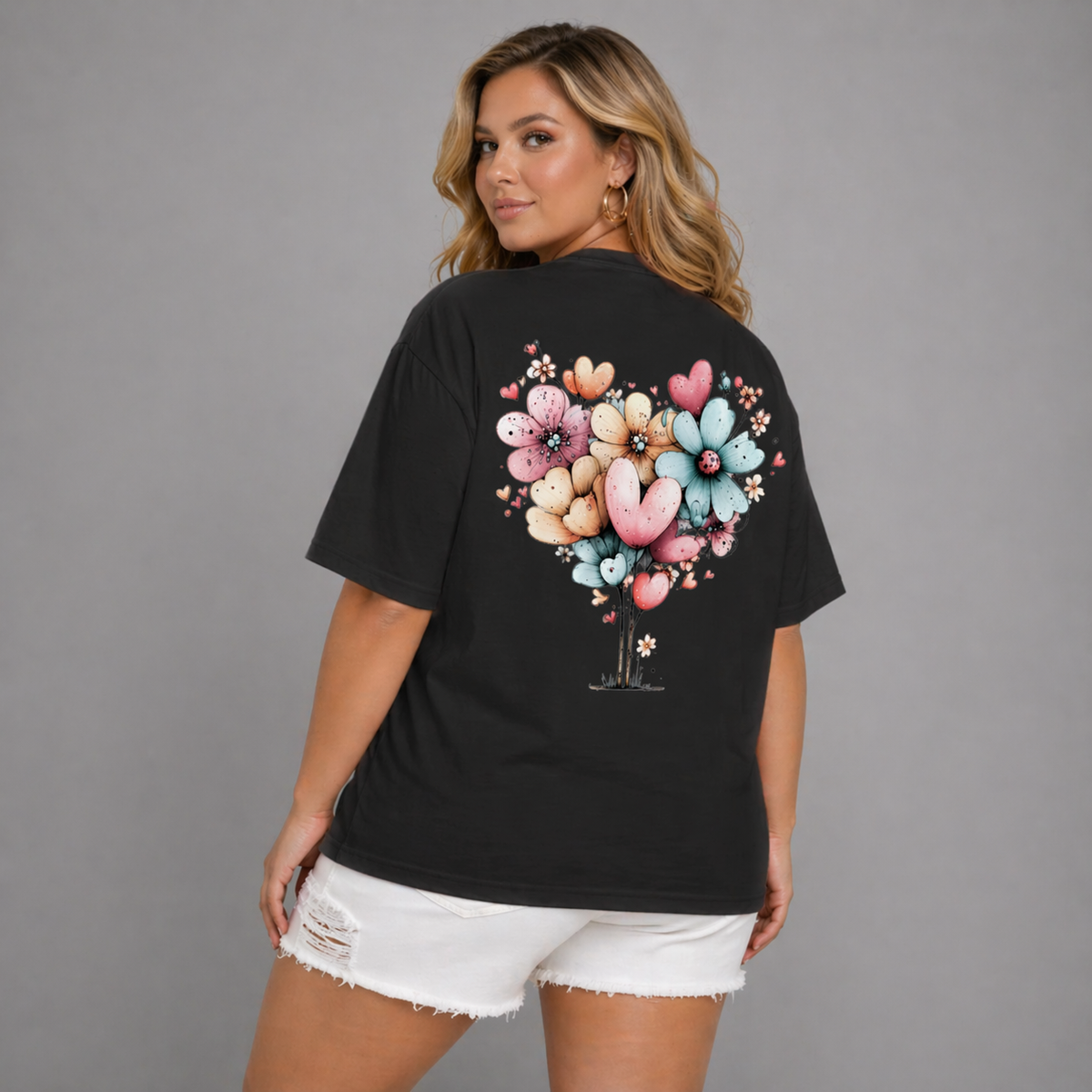 Long Oversized T-shirt with Pastel Flowers