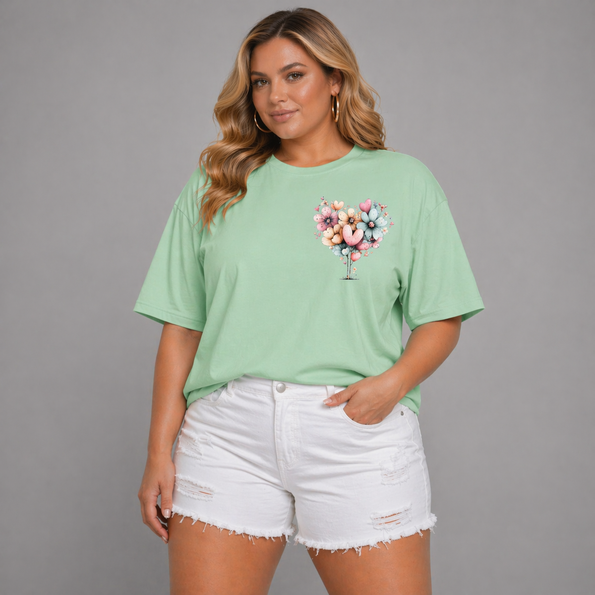 Long Oversized T-shirt with Pastel Flowers