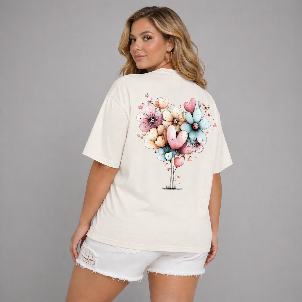 Long Oversized T-shirt with Pastel Flowers