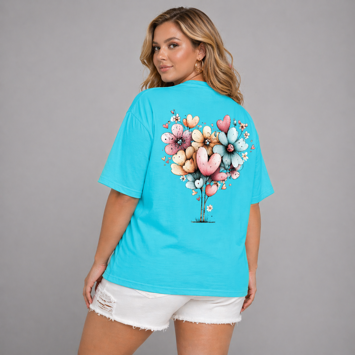 Long Oversized T-shirt with Pastel Flowers