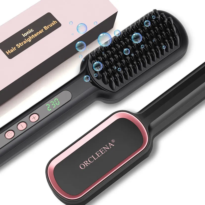 2 in 1 Ionic Hair Straightener Brush Ceramic Heating Comb Adjustable Temperature