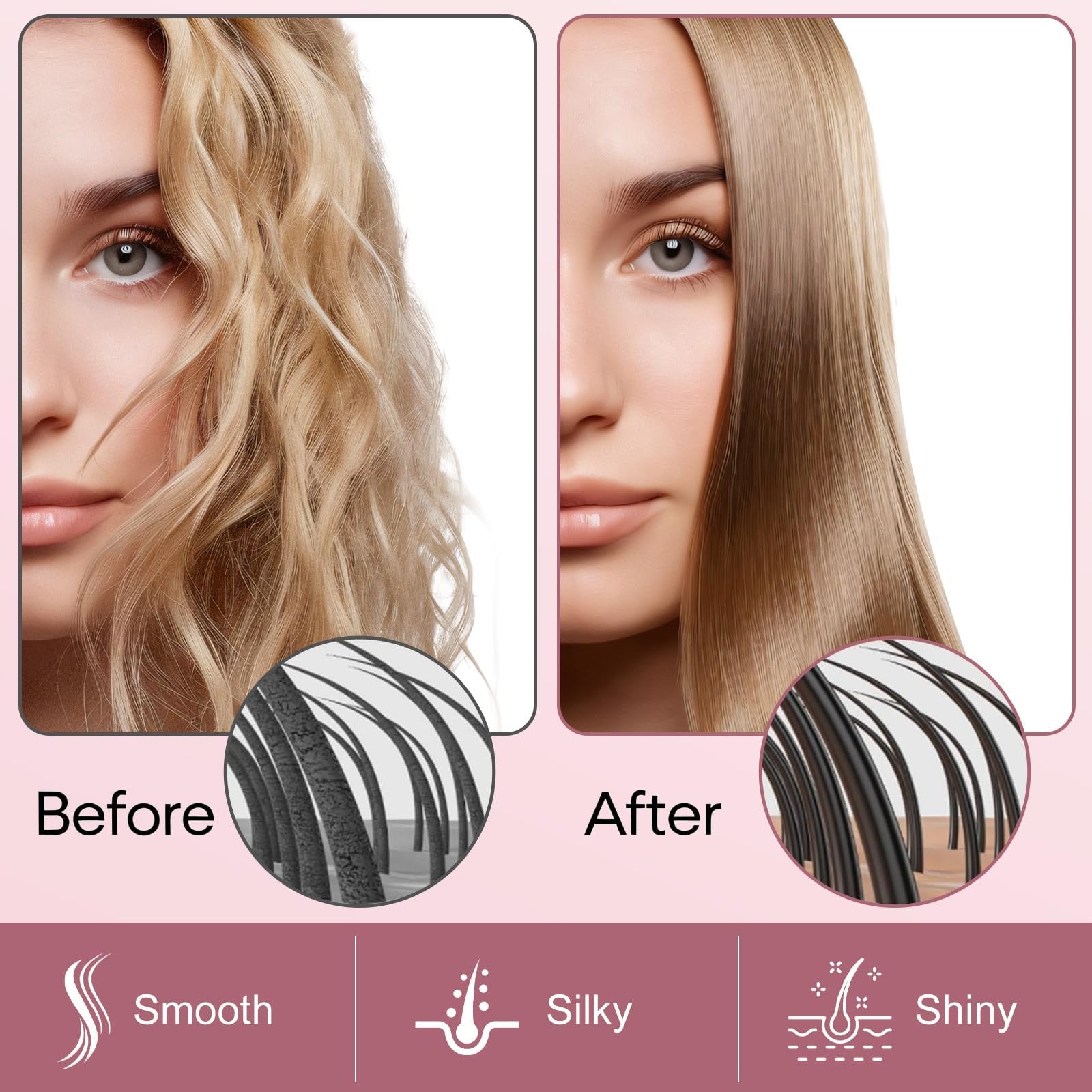 2 in 1 Ionic Hair Straightener Brush Ceramic Heating Comb Adjustable Temperature