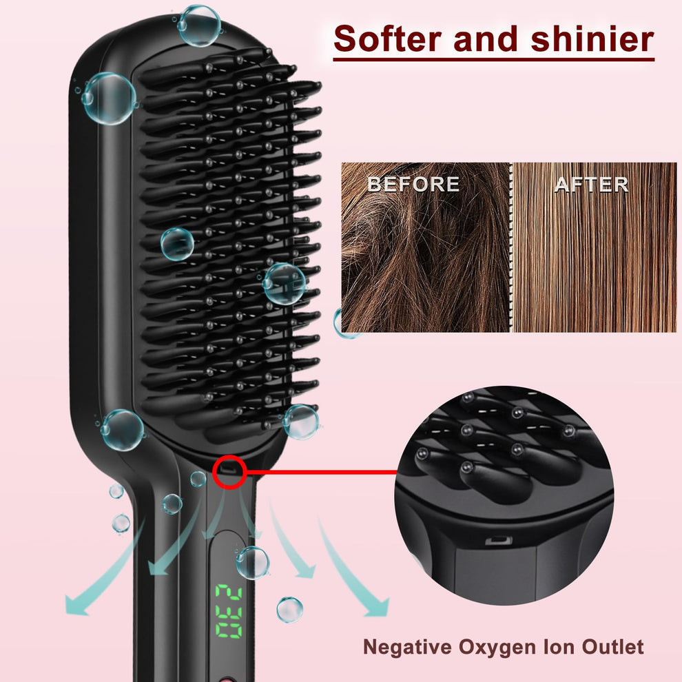 2 in 1 Ionic Hair Straightener Brush Ceramic Heating Comb Adjustable Temperature