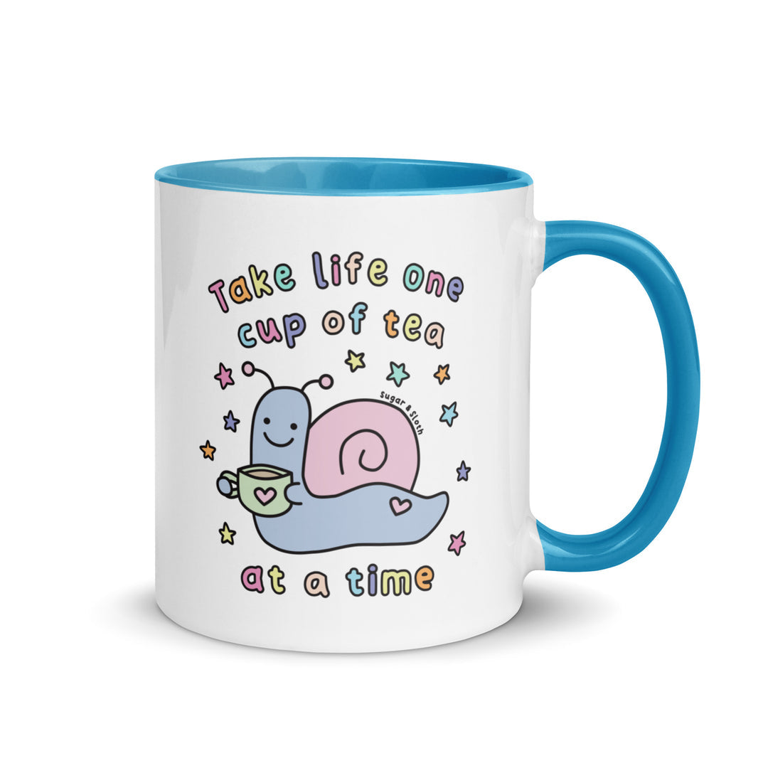 Take Life One Cup of Tea at a Time Ceramic Mug with Coloured Handle