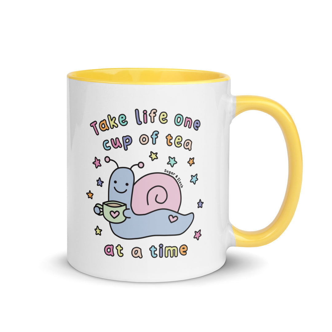 Take Life One Cup of Tea at a Time Ceramic Mug with Coloured Handle