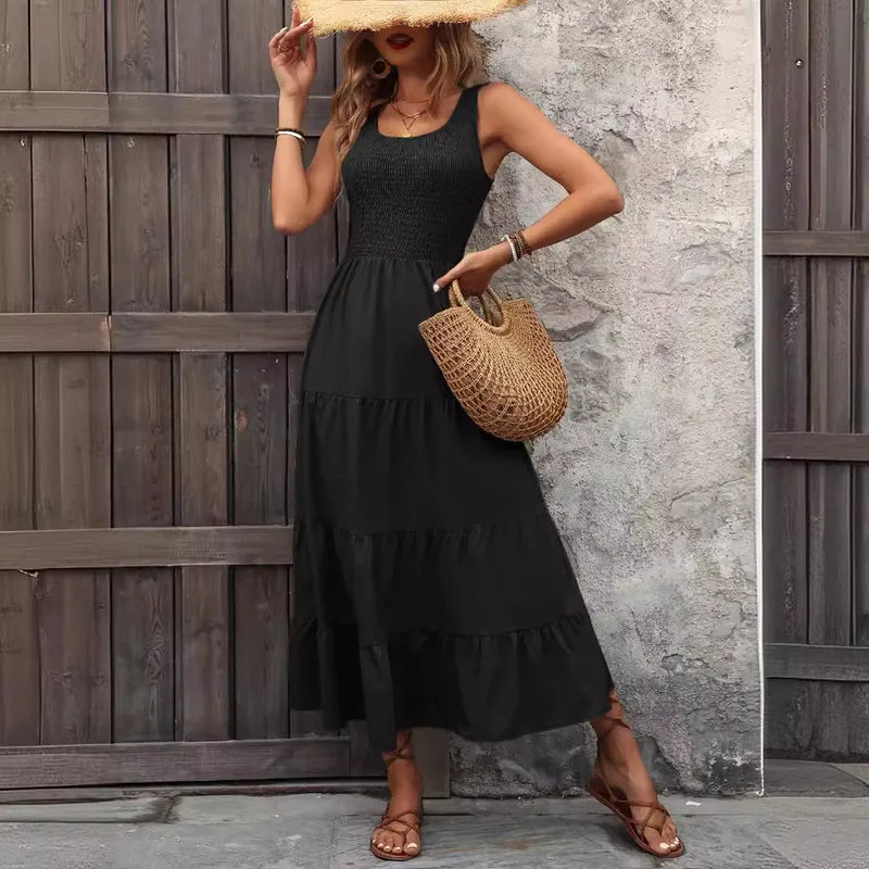 Sleeveless U-Neck Splicing Maxi Dress