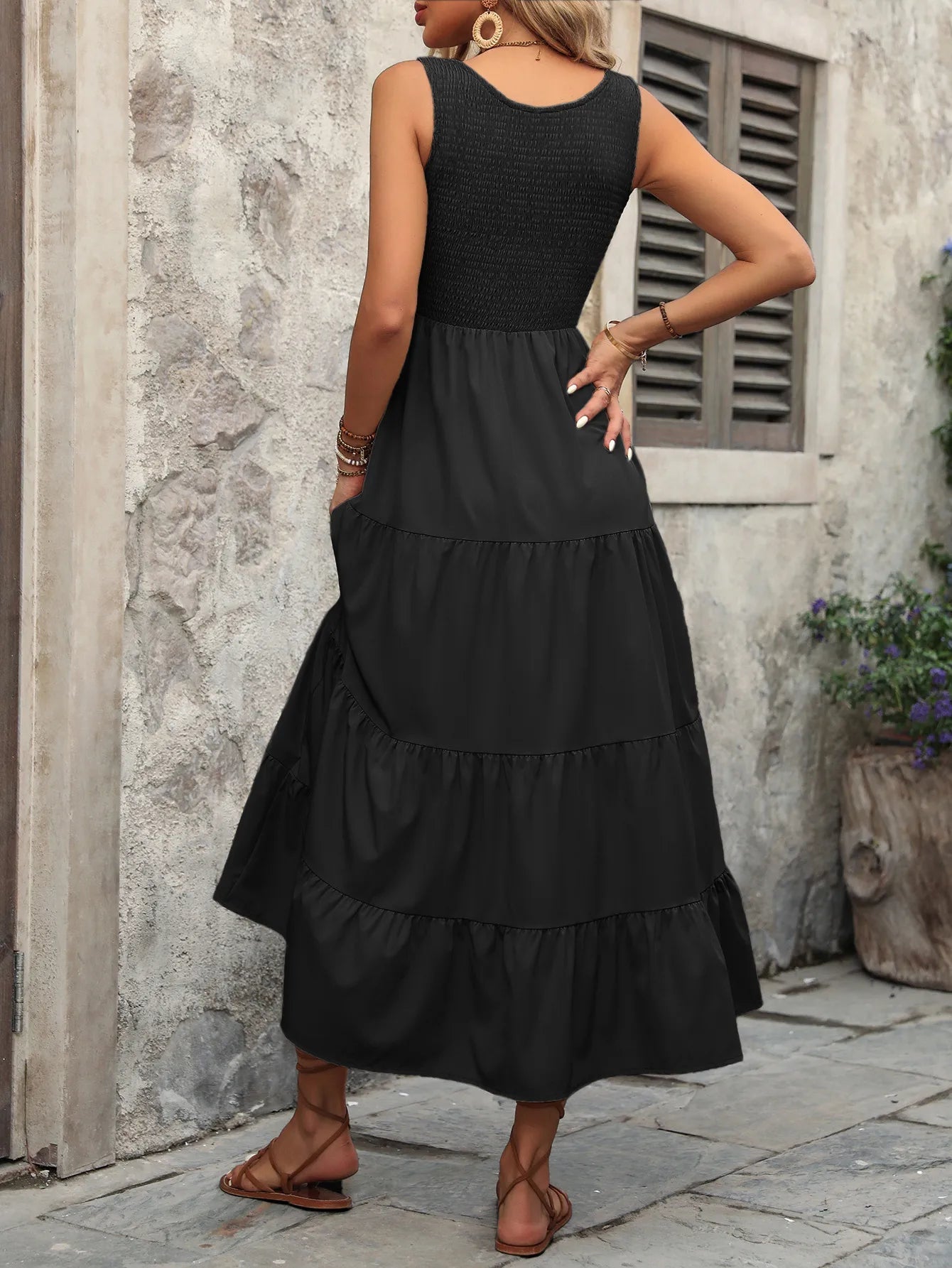 Sleeveless U-Neck Splicing Maxi Dress
