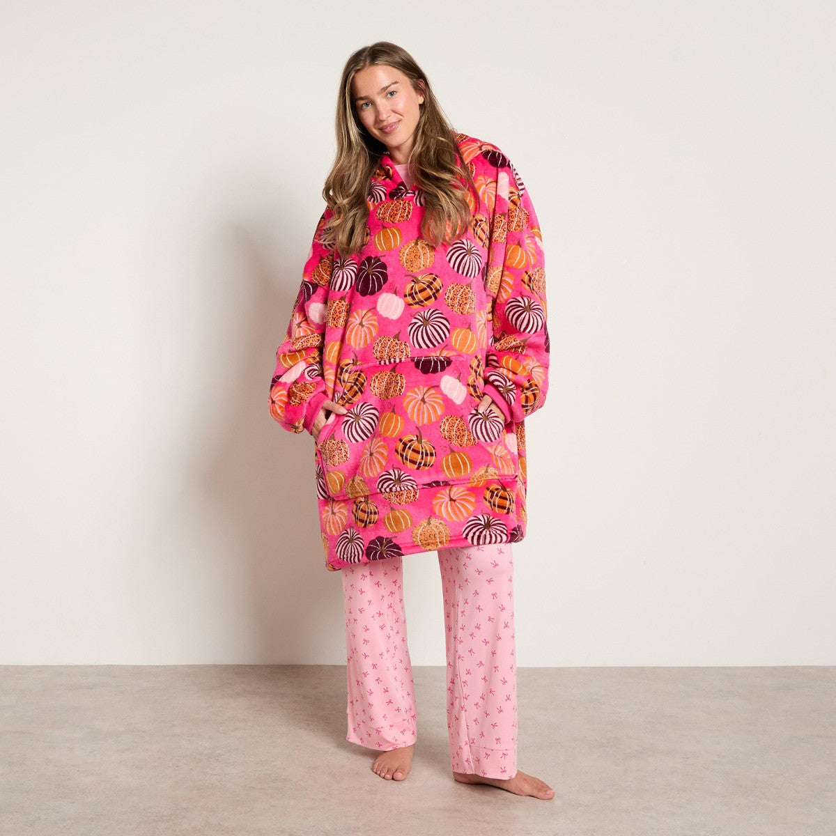 Pumpkin Print Hoodie Blanket - Pink