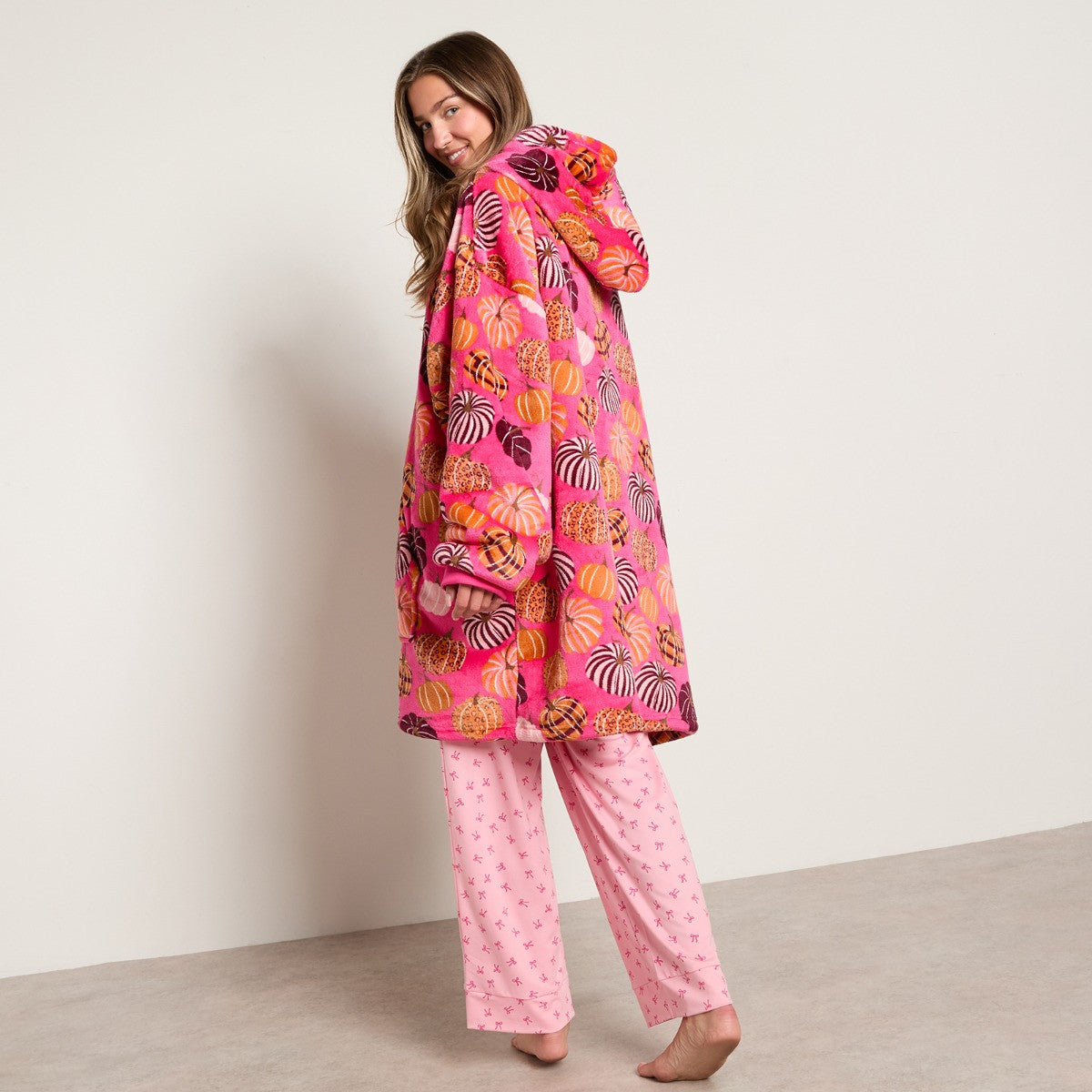 Pumpkin Print Hoodie Blanket - Pink
