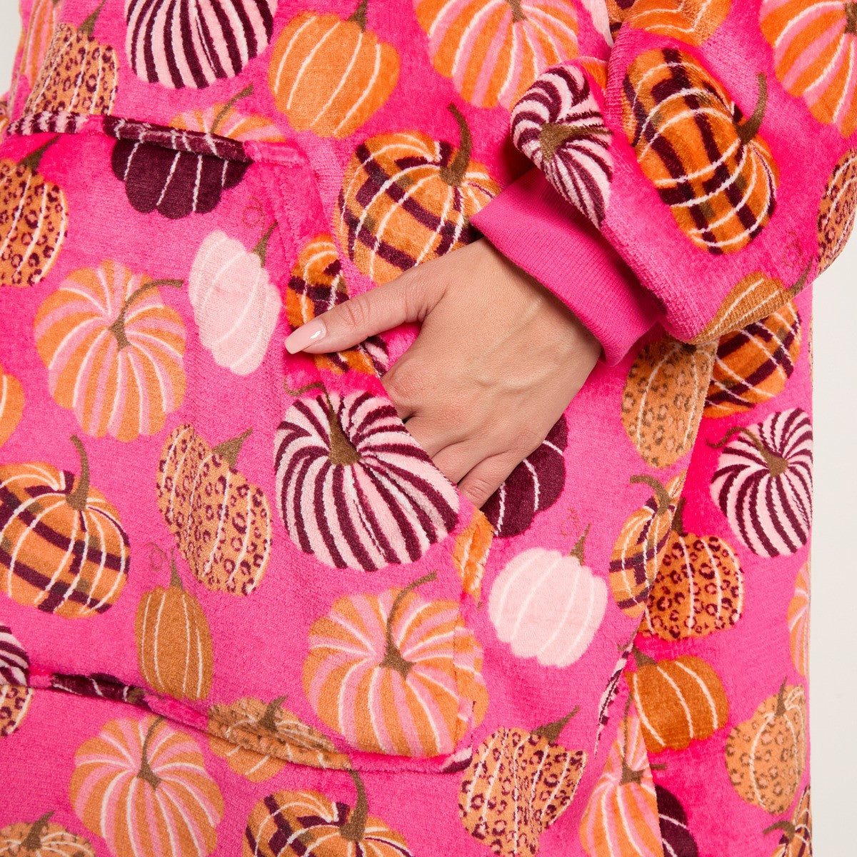 Pumpkin Print Hoodie Blanket - Pink