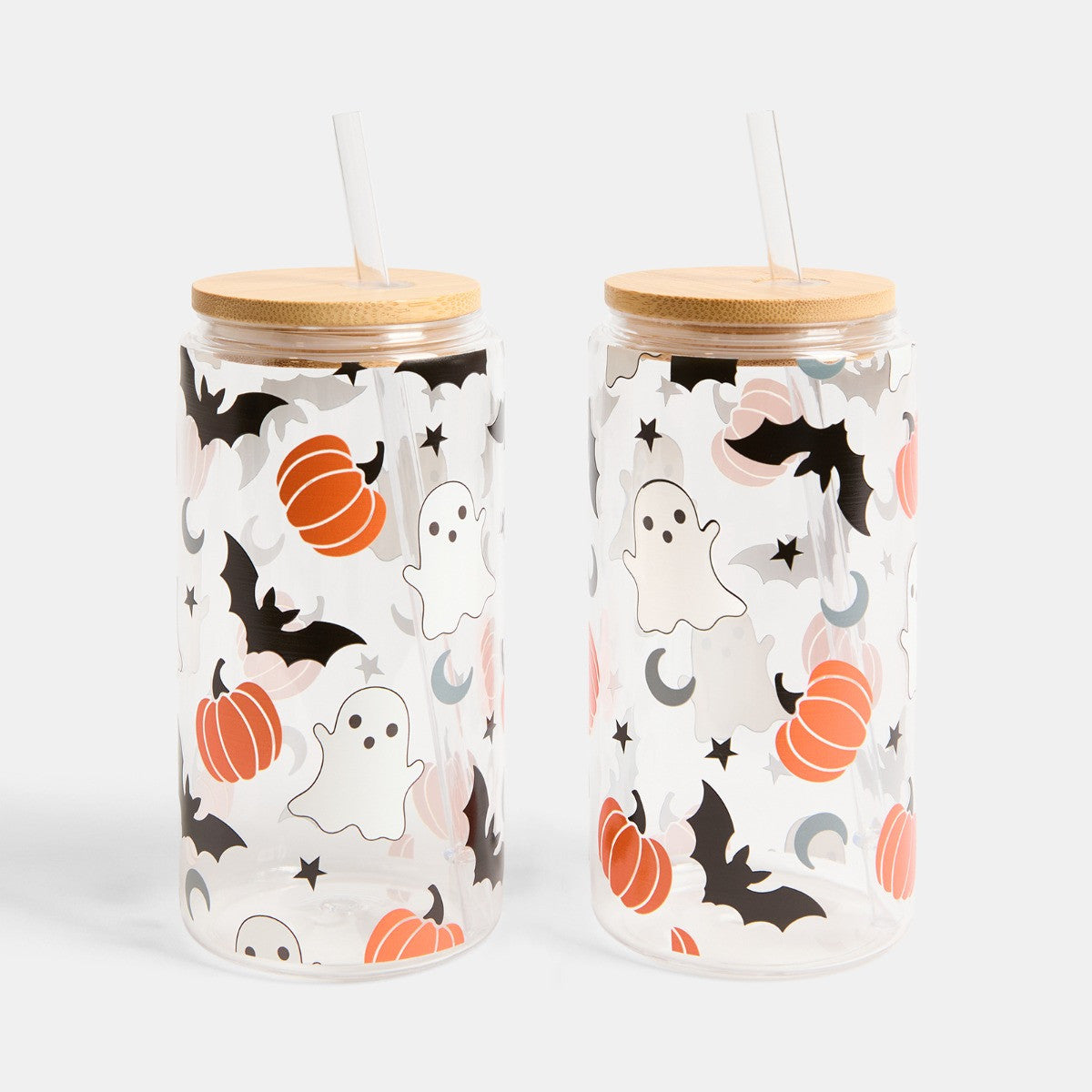 2 Pack Ghost Bat Print Plastic Drinking Jars