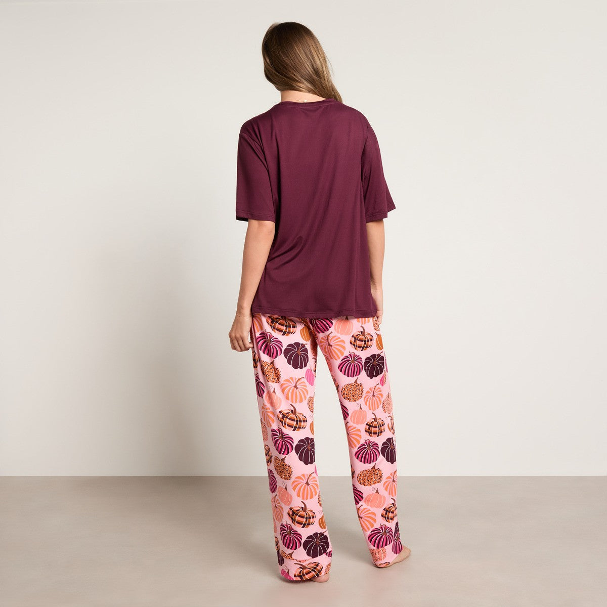 Patterned Pumpkin Print T-Shirt Pyjama Set - Multi