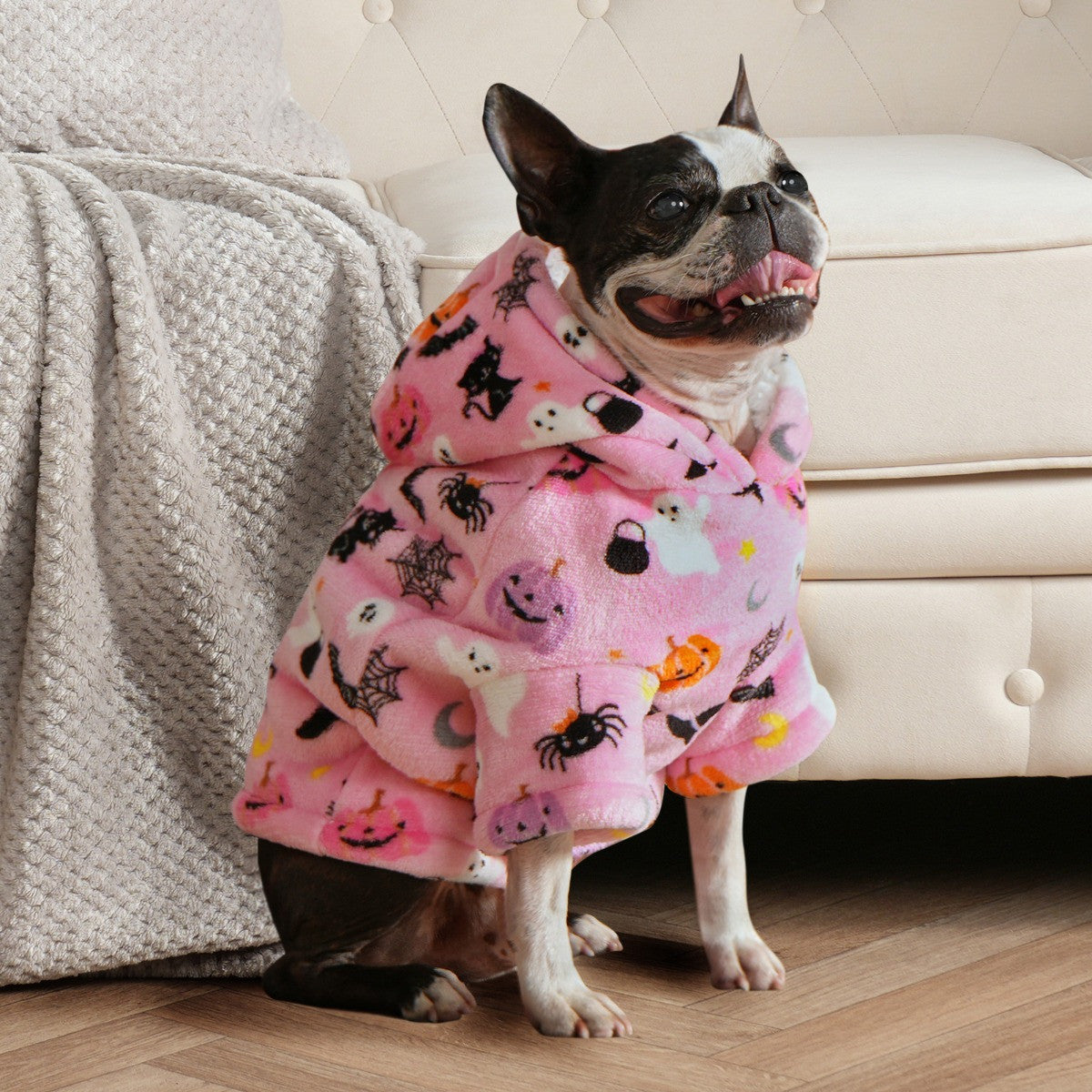 Halloween Print Dog Hoodie - Blush