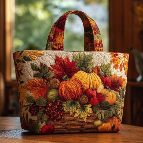 Pumpkins Design Quilted Embroidered Tote Bag - 135|G322