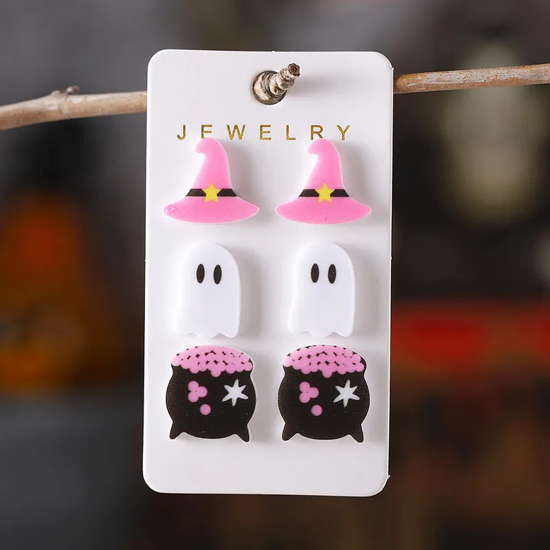 3pc Pink Halloween Stud Earrings Set