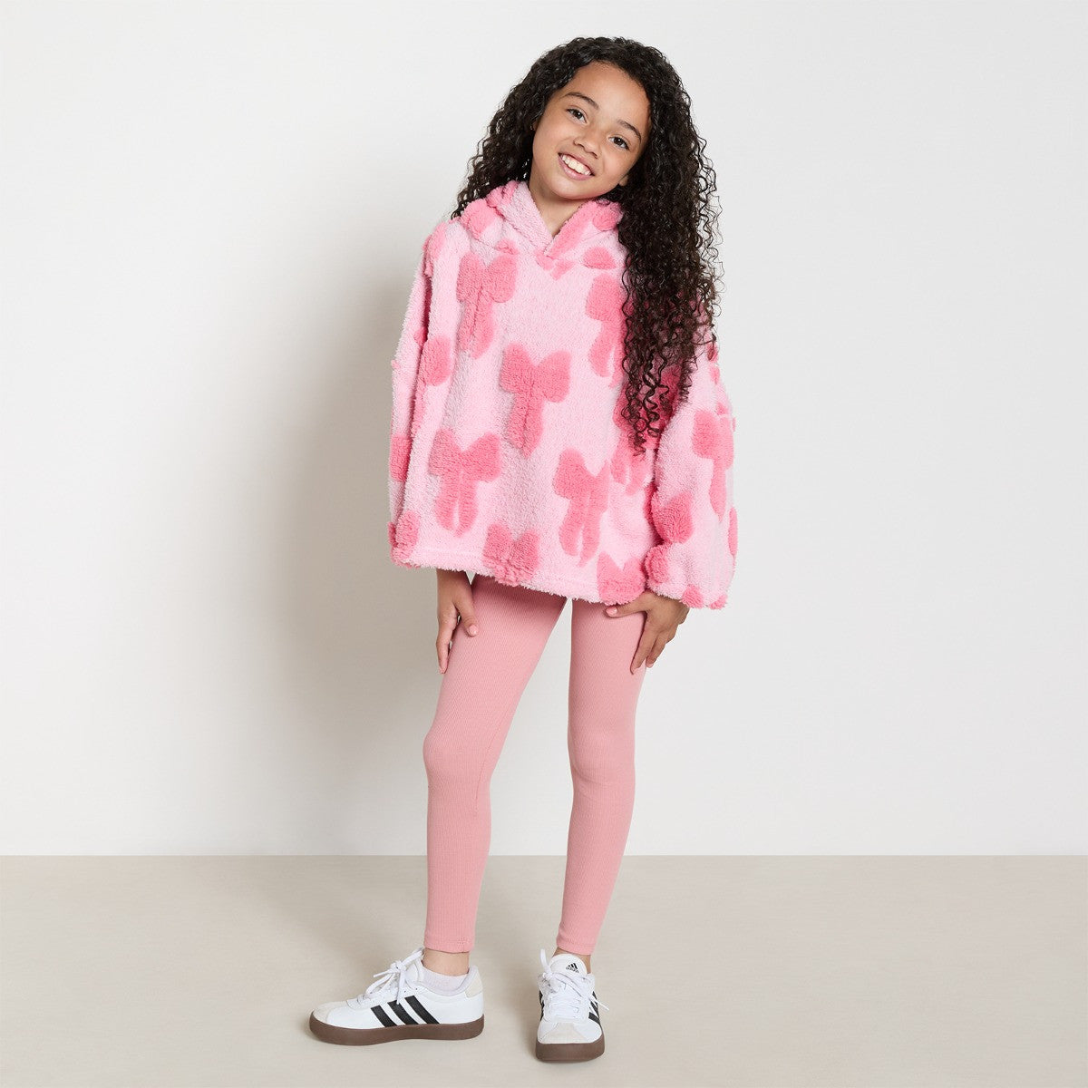 Kids Tufted Bows Teddy Fleece Cropped Hoodie - Pink
