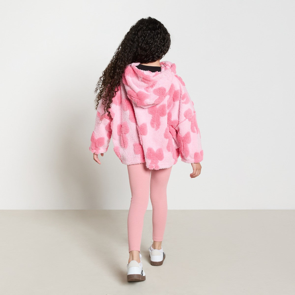 Kids Tufted Bows Teddy Fleece Cropped Hoodie - Pink