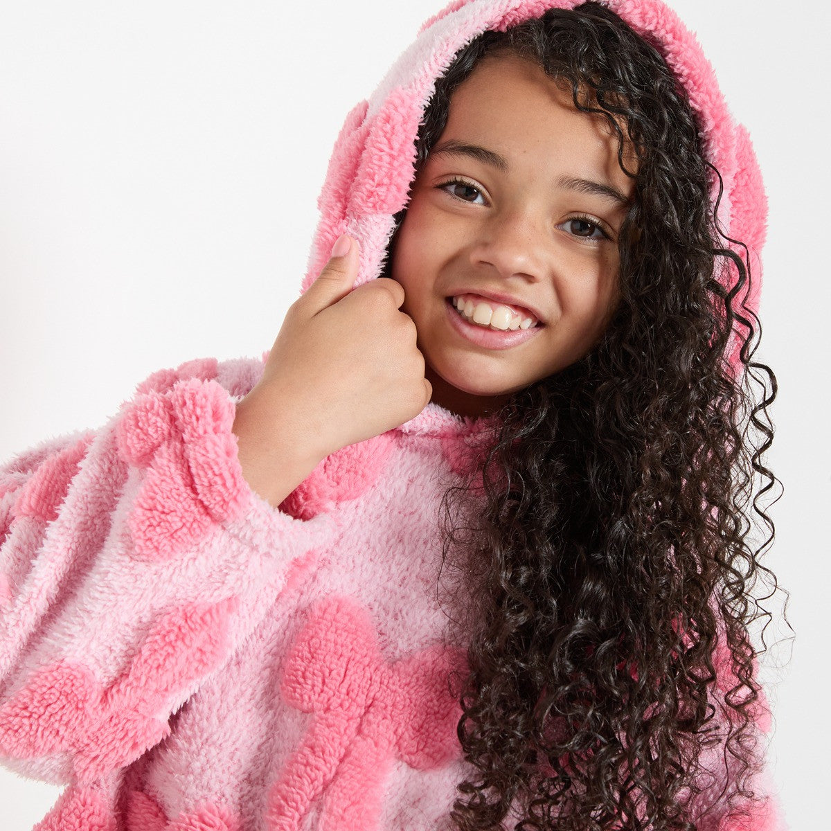 Kids Tufted Bows Teddy Fleece Cropped Hoodie - Pink